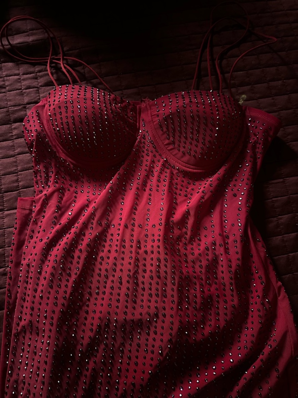 Haute Monde Red Crystal-Studded Bustier Slip